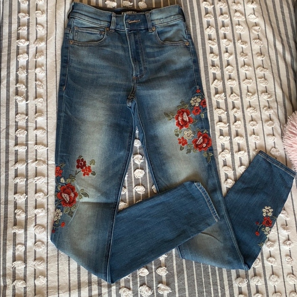 High Rise Express Floral Embroidered Jeggings